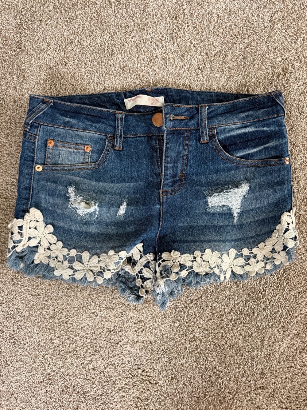 Denim Floral Trim Women’s Shorts - Blue